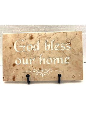 Engraved Marble Plaque "God Bless Our Home" Stones Of Zion Holy Land Religious